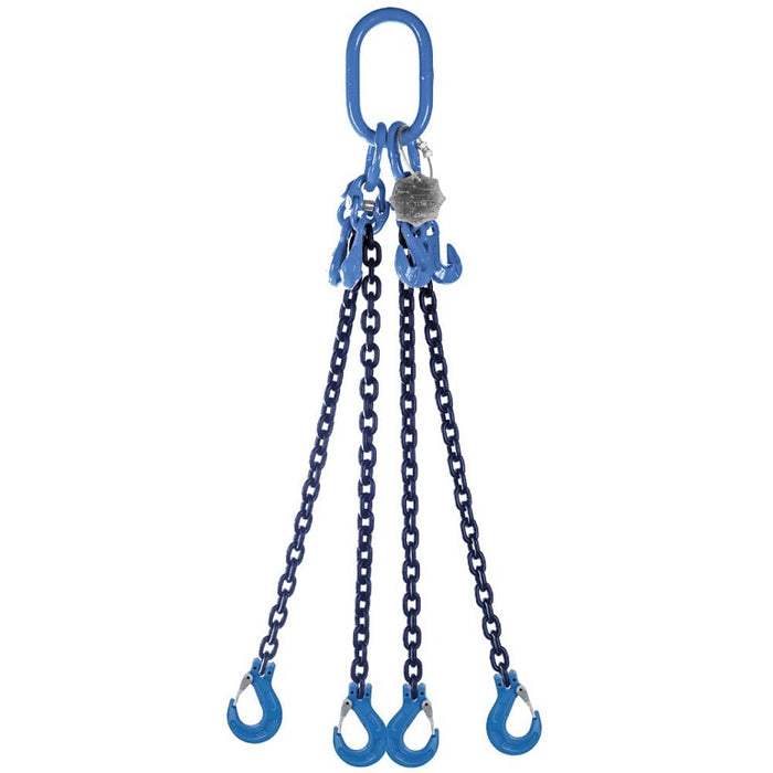 4 Leg 14.0 tonne 13mm Grade 100 Lifting Chain Sling with choice of length and hooks