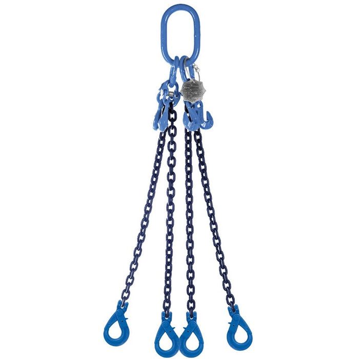 4 Leg 14.0 tonne 13mm Grade 100 Lifting Chain Sling with choice of length and hooks